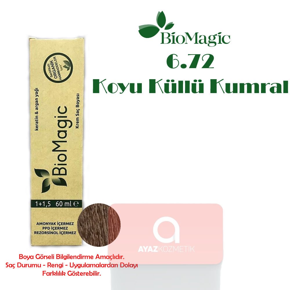 Biomagic Amonyaksız Doğal İçerikli Saç Boyası 60 Ml. - 6.72 Koyu Küllü Kumral