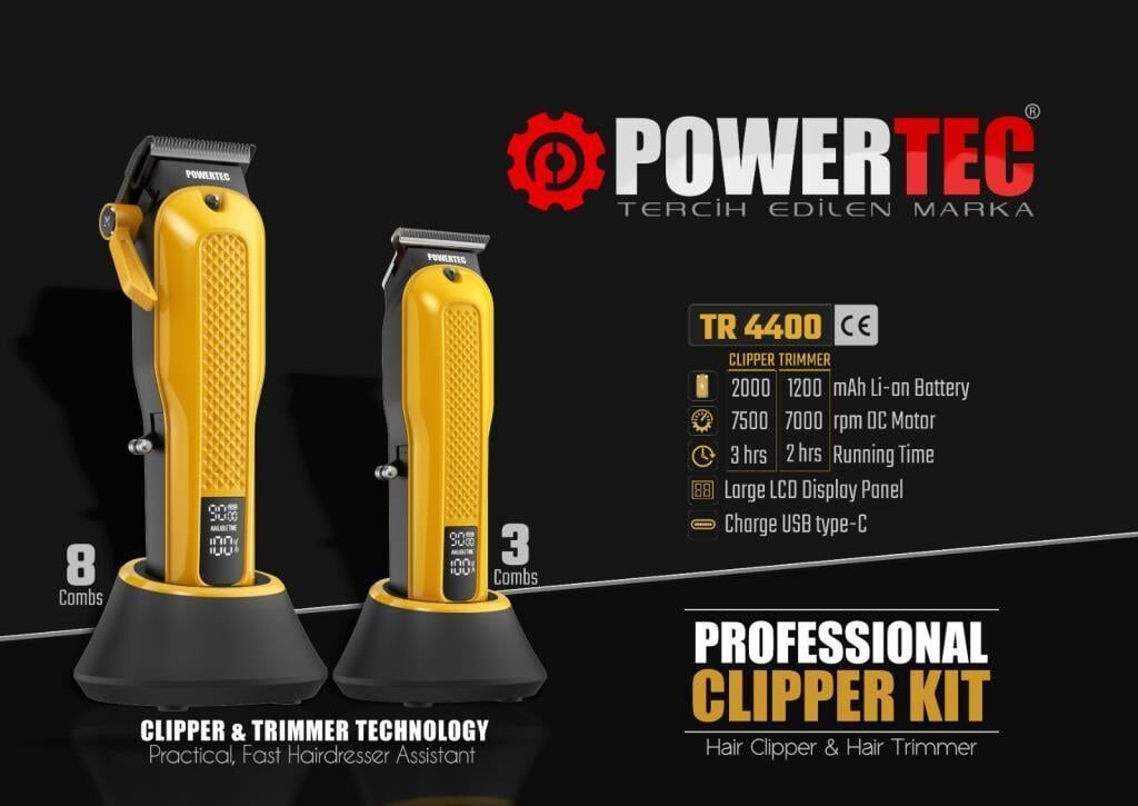 Powertech TR4400 - Sakal /  Ense çizim + Saç Tıraş Makinası 2 si 1 Arada