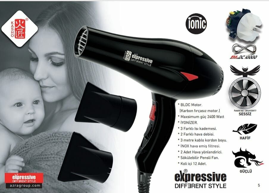 Kasho Expressive Different Style - IONIC - BLDC Motor - Fön Makinası  - Siyah